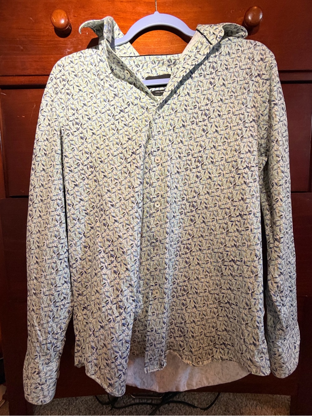 Bugatchi OoohCotton Tech Men’s Shirt 8 Way Stretch Leaf Print Long Sleeve